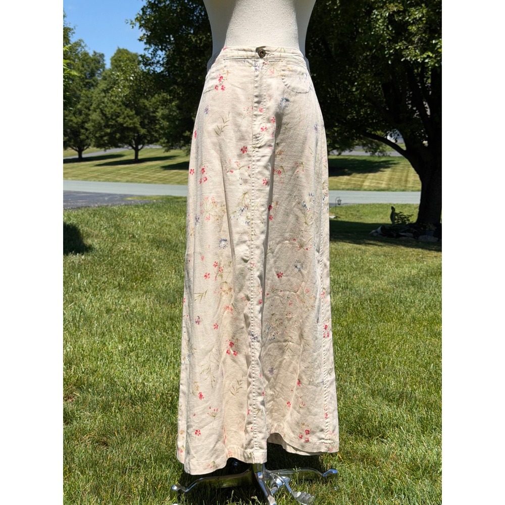 Vintage Liz Claiborne Linen Blend Prairie Maxi Skirt Cottagecore Boho Romantic